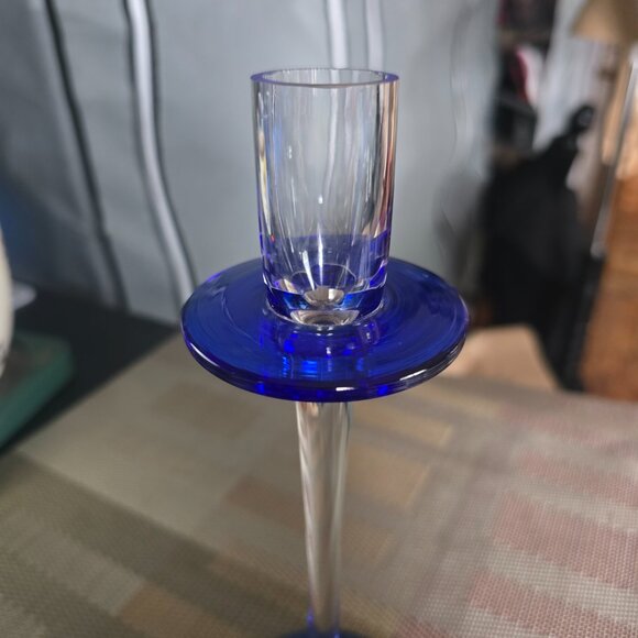VINTAGE 90's DAYTON HUDSON Cobalt Blue Crystal Retro Candle Holder - Picture 5 of 11
